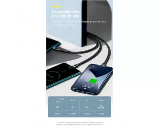 Кабель USB + USB Type-C > USB Type-C + Lightning + microUSB Baseus Flash Series Ⅱ Two-for-three Charging Cable 100W 1.2 m (CASS030103) Black
