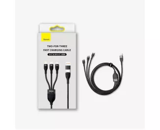 Кабель USB + USB Type-C > USB Type-C + Lightning + microUSB Baseus Flash Series Ⅱ Two-for-three Charging Cable 100W 1.2 m (CASS030103) Black