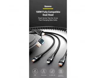 Кабель USB + USB Type-C > USB Type-C + Lightning + microUSB Baseus Flash Series Ⅱ Two-for-three Charging Cable 100W 1.2 m (CASS030103) Black