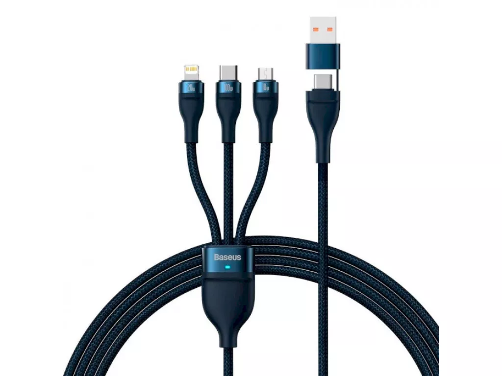 Кабель USB + USB Type-C > USB Type-C + Lightning + microUSB Baseus Flash Series Ⅱ Two-for-three Charging Cable 100W 1.2 m (CASS030103) Blue
