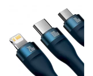 Кабель USB + USB Type-C > USB Type-C + Lightning + microUSB Baseus Flash Series Ⅱ Two-for-three Charging Cable 100W 1.2 m (CASS030103) Blue