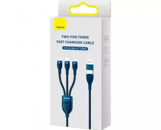 Кабель USB + USB Type-C > USB Type-C + Lightning + microUSB Baseus Flash Series Ⅱ Two-for-three Charging Cable 100W 1.2 m (CASS030103) Blue