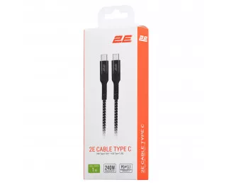 Кабель USB Type-C > USB Type-C 2E 1 м 240 Вт Type-C Black (2E-CCCCAL-WH)