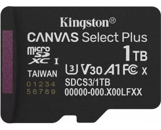 Карта памяти microSD 1 TB Kingston Canvas Select Plus Gen3 C10 UHS-1 U3 A1 V30 (SDCS3/1TBSP)