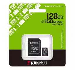 Карта памяти microSD 128Gb Kingston Canvas Select Plus Gen3 C10 UHS-I A1 V10 + SD адаптер (SDCS3/128GB)