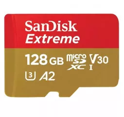 Карта памяти microSD 128Gb SanDisk Extreme A2 class 10 V30 + SD адаптер (SDSQXAA-128G-GN6MA)