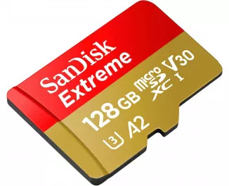 Карта памяти microSD 128Gb SanDisk Extreme ActionCam A2 C10 V30 UHS-I U3 + SD адаптер (SDSQXAA-128G-GN6AA)
