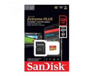 Карта памяти microSD 128Gb SanDisk Extreme Plus + SD адаптер (SDSQXBD-128G-GN6MA)