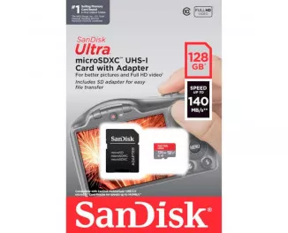 Карта памяти microSD 128Gb SanDisk Ultra (UHS-1) class 10 A1 + SD адаптер (SDSQUAB-128G-GN6IA)