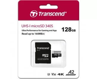 Карта пам'яті microSD 128Gb Transcend 340S C10 UHS-I U3 A2 + адаптер SD (TS128GUSD340S)