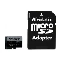 Карта памяти microSD 128Gb Verbatim PRO class 10 UHS-III + SD адаптер (47044)
