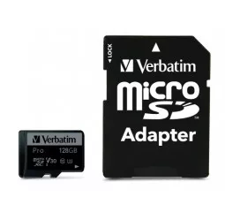 Карта памяти microSD 128Gb Verbatim PRO class 10 UHS-III + SD адаптер (47044)