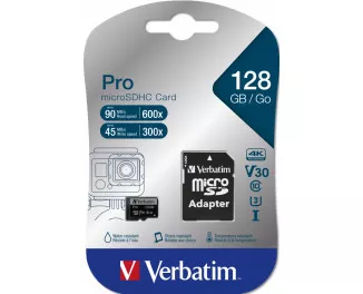Карта памяти microSD 128Gb Verbatim PRO class 10 UHS-III + SD адаптер (47044)