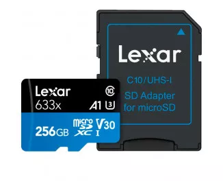 Карта памяти microSD 256Gb Lexar High Performance 633x UHS-I U3 V30 A1 Class 10 + SD адаптер (LSDMI256BB633A)