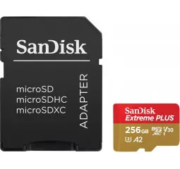 Карта памяти microSD 256Gb SanDisk Extreme Plus UHS-I Class10 V30 + SD адаптер (SDSQXBD-256G-AN6MA)