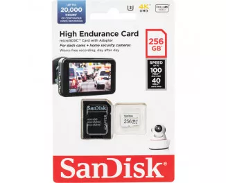 Карта пам'яті microSD 256Gb SanDisk High Endurance class 10 UHS-I U3 V30 + SD adapter (SDSQQNR-256G-GN6IA)