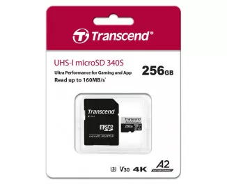 Карта памяти microSD 256Gb Transcend 340S C10 UHS-I U3 V30 A2 340S + SD адаптер (TS256GUSD340S)