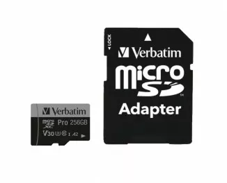 Карта памяти microSD 256Gb Verbatim PRO class 10 UHS-III + SD адаптер (47045)