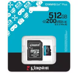 Карта памяти microSD 512Gb Kingston Canvas Go! Plus UHS-I U3 V30 A2 Class 10 + SD-адаптер (SDCG4/512GB)
