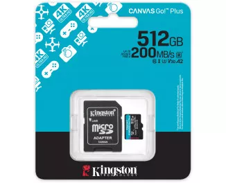 Карта памяти microSD 512Gb Kingston Canvas Go! Plus UHS-I U3 V30 A2 Class 10 + SD-адаптер (SDCG4/512GB)