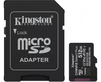 Карта памяти microSD 512Gb Kingston Canvas Select Plus C10 UHS-1 U3 A1 V30 + SD адаптер (SDCS3/512GB)
