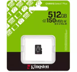 Карта памяти microSD 512Gb Kingston Canvas Select Plus C10 UHS-1 U3 A1 V30 (SDCS3/512GBSP)