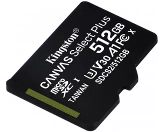 Карта памяти microSD 512Gb Kingston Canvas Select Plus class 10 UHS-I U3 V30 A1 (SDCS2/512GBSP)
