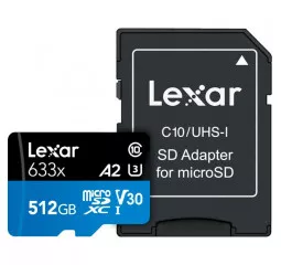 Карта пам'яті microSD 512Gb Lexar High Performance 633x UHS-I U3 V30 A1 Class 10 + SD адаптер (LSDMI512BB633A)