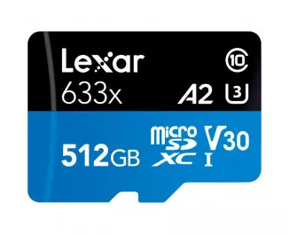 Карта памяти microSD 512Gb Lexar High Performance 633x UHS-I U3 V30 A1 Class 10 + SD адаптер (LSDMI512BB633A)