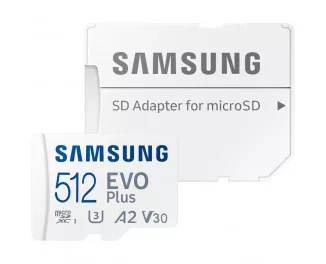 Карта памяти microSD 512Gb Samsung EVO Plus Class 10 UHS-I U3 V30 A2 + SD адаптер (MB-MC512SA)