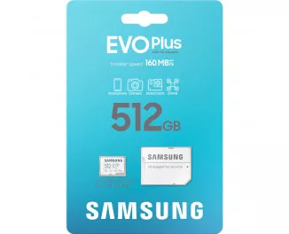 Карта пам'яті microSD 512Gb Samsung EVO Plus Class 10 UHS-I U3 V30 A2 + SD адаптер (MB-MC512SA)