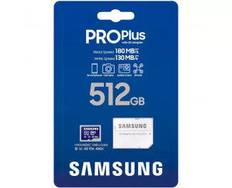 Карта пам'яті microSD 512GB Samsung Pro Plus 10 UHS-I V30 U3 A2 + SD-adapter (MB-MD512SA/EU)