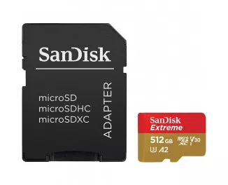 Карта пам'яті microSD 512Gb SanDisk Extreme class 10 V30 U3 A2 + SD адаптер (SDSQXAV-512G-GN6MA)