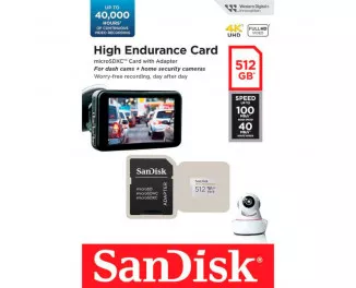 Карта памяти microSD 512Gb SanDisk High Endurance UHS-1 U3 class 10 V30 + SD адаптер (SDSQQNR-512G-GN6IA)