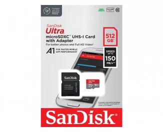Карта памяти microSD 512Gb SanDisk Ultra class 10 A1 + SD адаптер (SDSQUAC-512G-GN6MA)