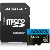 Карта памяти microSD 64Gb ADATA Premier class 10 UHS-I A1 + SD адаптер (AUSDX64GUICL10A1-RA1)