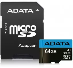 Карта памяти microSD 64Gb ADATA Premier class 10 UHS-I A1 + SD адаптер (AUSDX64GUICL10A1-RA1)