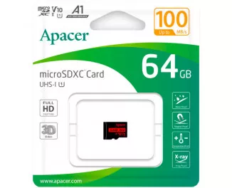 Карта пам'яті microSD 64Gb Apacer class 10 V10 A1 UHS-1 (AP64GMCSX10UB-RA)