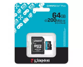 Карта пам'яті microSD 64Gb Kingston Canvas Go! Plus C10 UHS-I U3 A2 V30 + SD-адаптер (SDCG4/64GB)