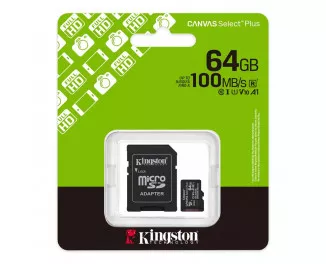 Карта памяти microSD 64Gb Kingston Canvas Select Plus Gen3 C10 UHS-I A1 V10 + SD адаптер (SDCS3/64GB)
