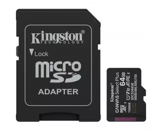 Карта пам'яті microSD 64Gb Kingston Canvas Select Plus Gen3 C10 UHS-I A1 V10 + SD адаптер (SDCS3/64GB)