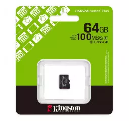 Карта памяти microSD 64Gb Kingston Canvas Select Plus Gen3 C10 UHS-I A1 V10 (SDCS3/64GBSP)
