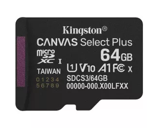 Карта пам'яті microSD 64Gb Kingston Canvas Select Plus Gen3 C10 UHS-I A1 V10 (SDCS3/64GBSP)