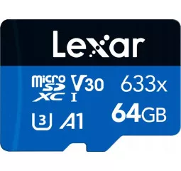 Карта памяти microSD 64Gb Lexar High Performance 633x UHS-I U3 V30 A1 Class 10 + SD адаптер (LMS0633064G-BNNNG)