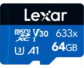 Карта памяти microSD 64Gb Lexar High Performance 633x UHS-I U3 V30 A1 Class 10 + SD адаптер (LMS0633064G-BNNNG)
