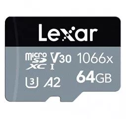 Карта памяти microSD 64Gb Lexar Professional 1066x Silver class 10 UHS-I + SD адаптер (LMS1066064G-BNANG)