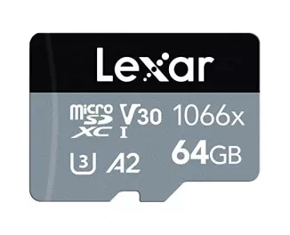 Карта памяти microSD 64Gb Lexar Professional 1066x Silver class 10 UHS-I + SD адаптер (LMS1066064G-BNANG)