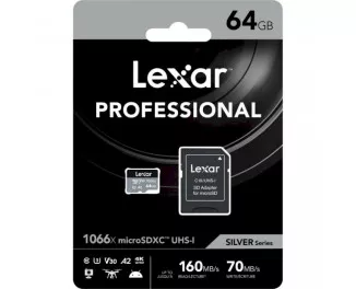 Карта памяти microSD 64Gb Lexar Professional 1066x Silver class 10 UHS-I + SD адаптер (LMS1066064G-BNANG)