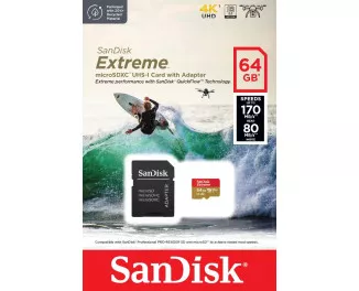 Карта памяти microSD 64Gb SanDisk Extreme ActionCam + SD адаптер (SDSQXAH-064G-GN6AA)