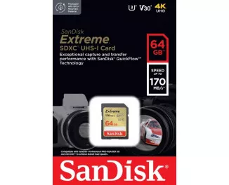 Карта памяти microSD 64Gb SanDisk Extreme class 10 UHS-I U3 V30 (SDSDXV2-064G-GNCIN)